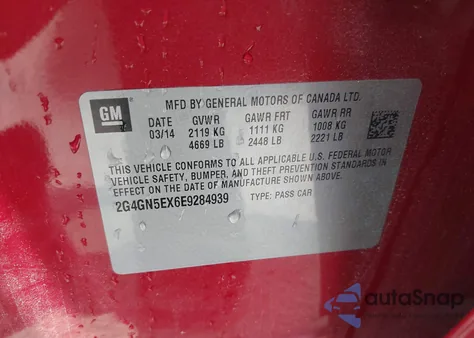 2014 Buick Regal Turbo/E-Assist Premium I из США, поврежденный, VIN 2G4GN5EX6E9284939